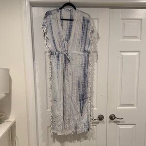Blue island elegant blue and White Tie-Dye swim cover up size S